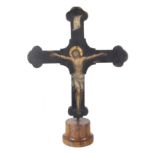 Black-dyed and polychromed wooden Spanish cross with iron fittings. 17th century.
