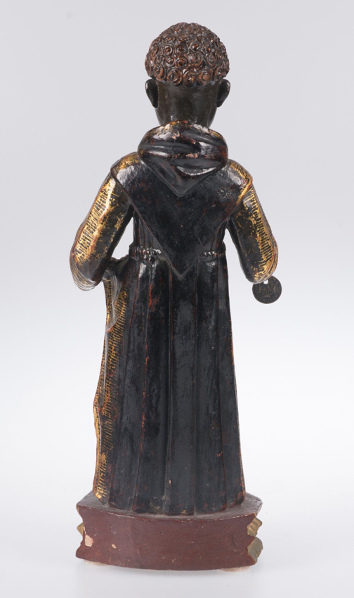 "Saint Benedict of Palermo". Carved, polychromed and gilded wooden sculpture. Colonial.18th century. - Bild 6 aus 6