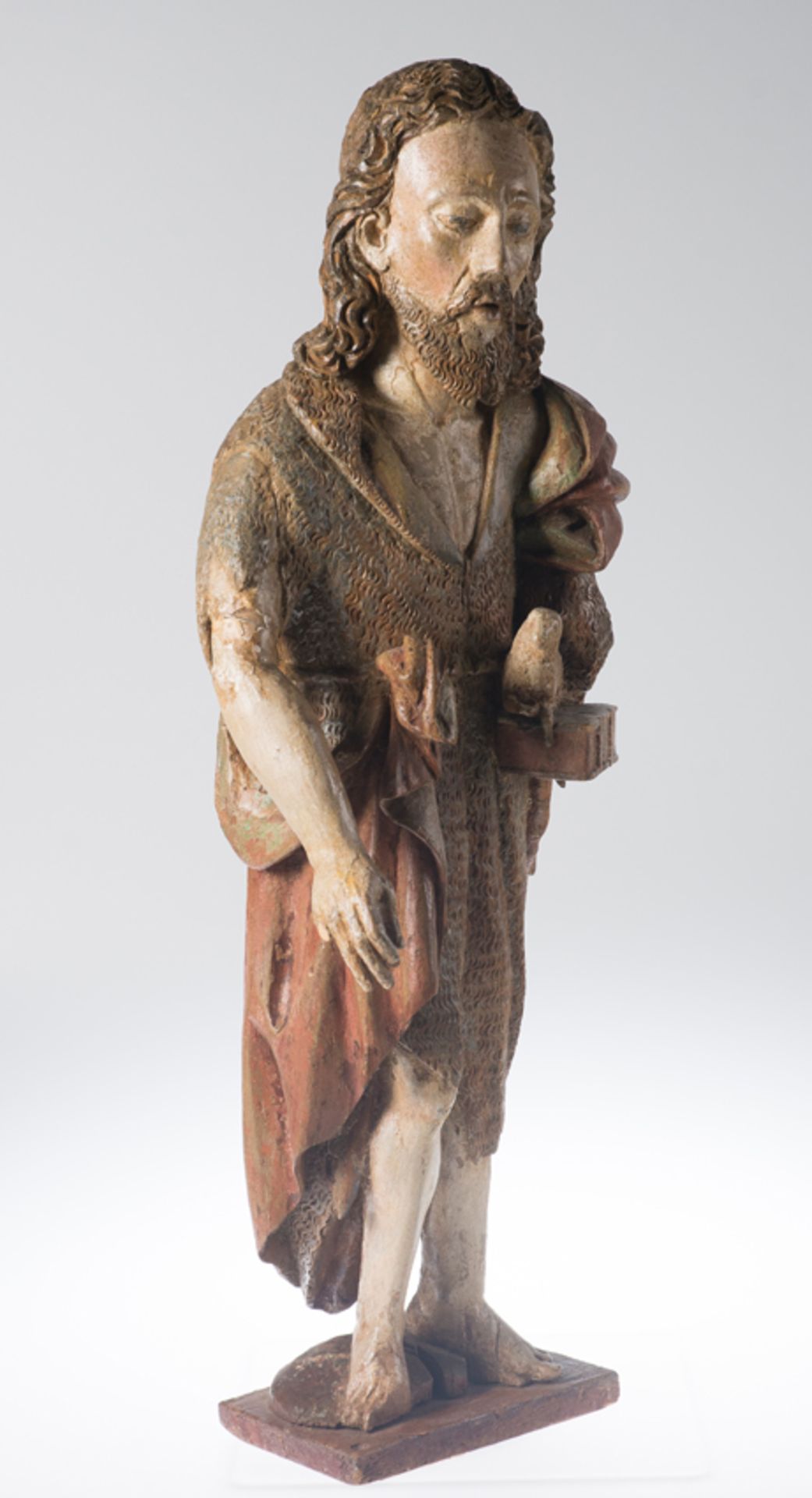 "Saint John the Baptist". Carved and polychromed wooden sculpture. Gothic. 15th century. - Image 3 of 10