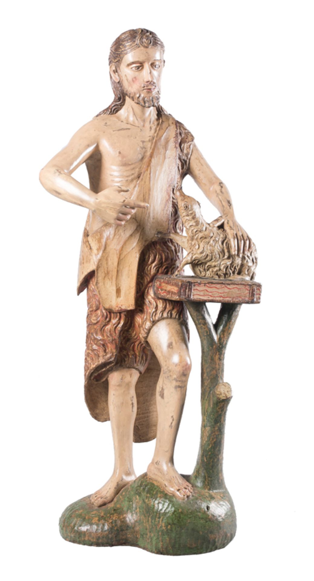 "Saint John the Baptist". Carved and polychromed wooden sculpture. Colonial School. 17th - 18th cent