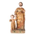 "Saint Joseph and the Christ Child". Carved, gilded and polychromed wooden sculpture. Castilian or A