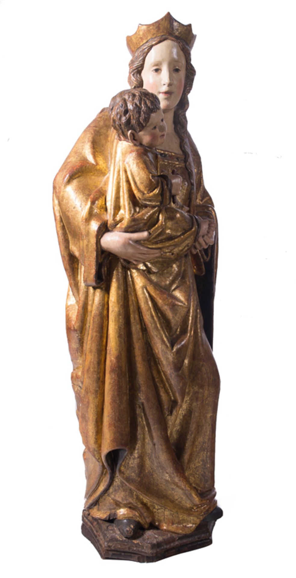 "Madonna and Child". Carved, gilded and polychromed wooden sculpture. Castilian School. Gothic. Late - Bild 4 aus 8