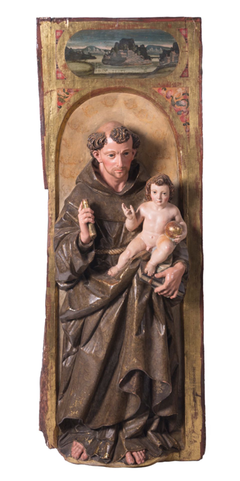 "S. Anthony the Great and S. Anthony of Padua with the Christ Child". Pair of carved, gilded, estof - Bild 2 aus 17