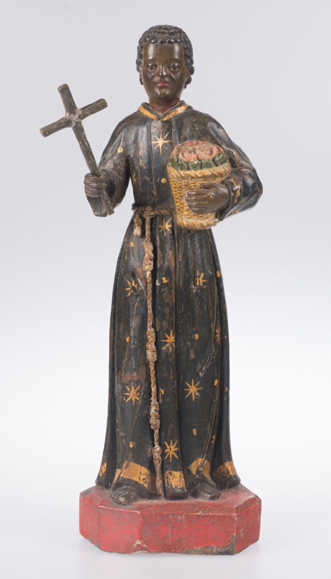 "Saint Benedict of Palermo". Carved, polychromed and gilded wooden sculpture.Colonial. 18th century.