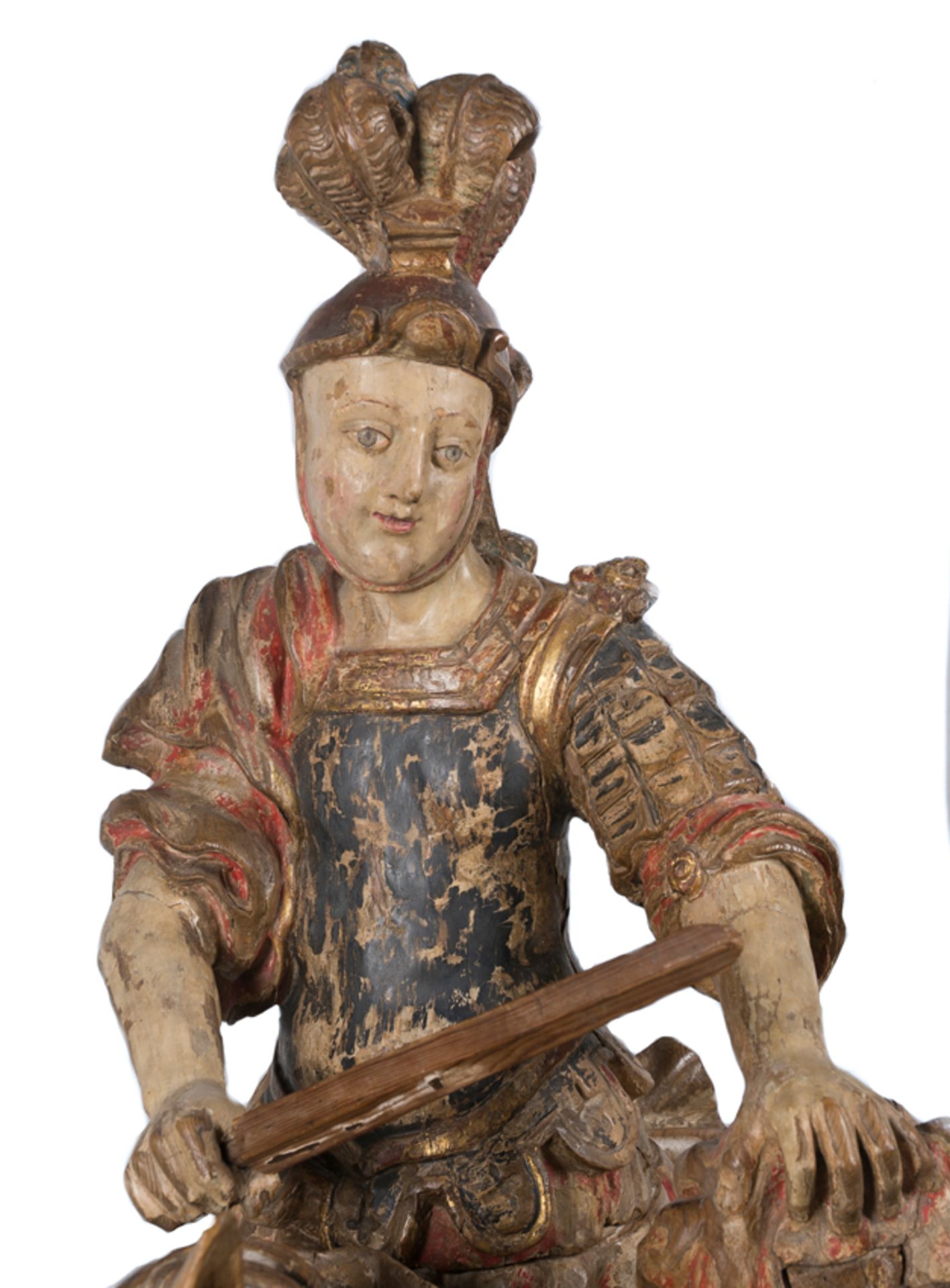 "Saint Martin". Imposing carved, polychromed and gilded wooden sculpture. Hispanic-Flemish School. G - Bild 5 aus 6