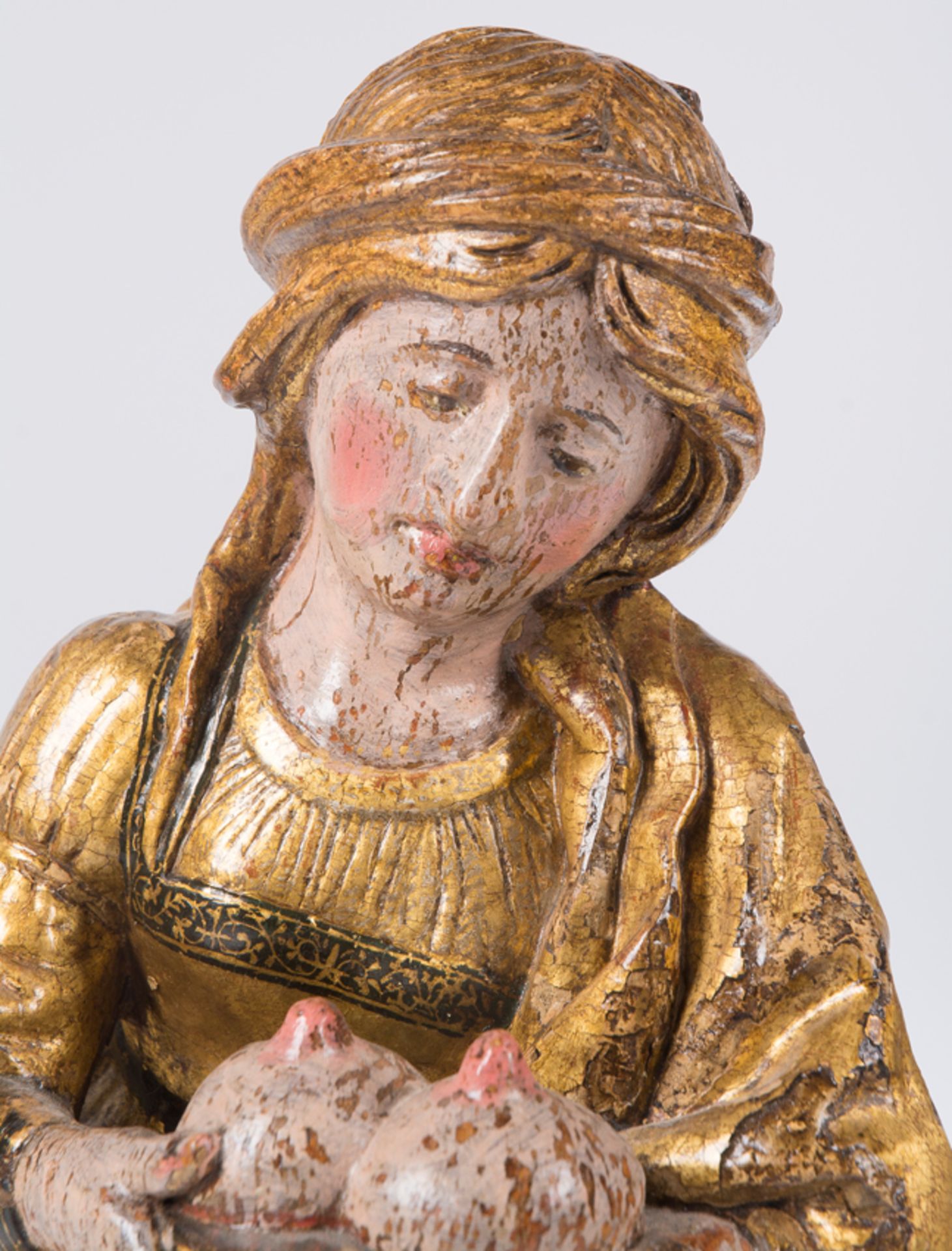 "Saint Agatha and another Saint". Pair of carved, polychromed and gilded wooden sculptures. Spanish - Bild 5 aus 7