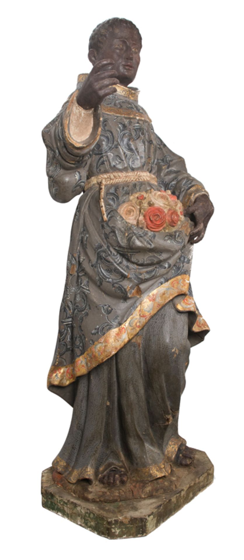 "S.Didacus of Alcalá" or "S. Benedict the Moor". Carved, polychromed and gilded wooden sculpture. - Image 8 of 12