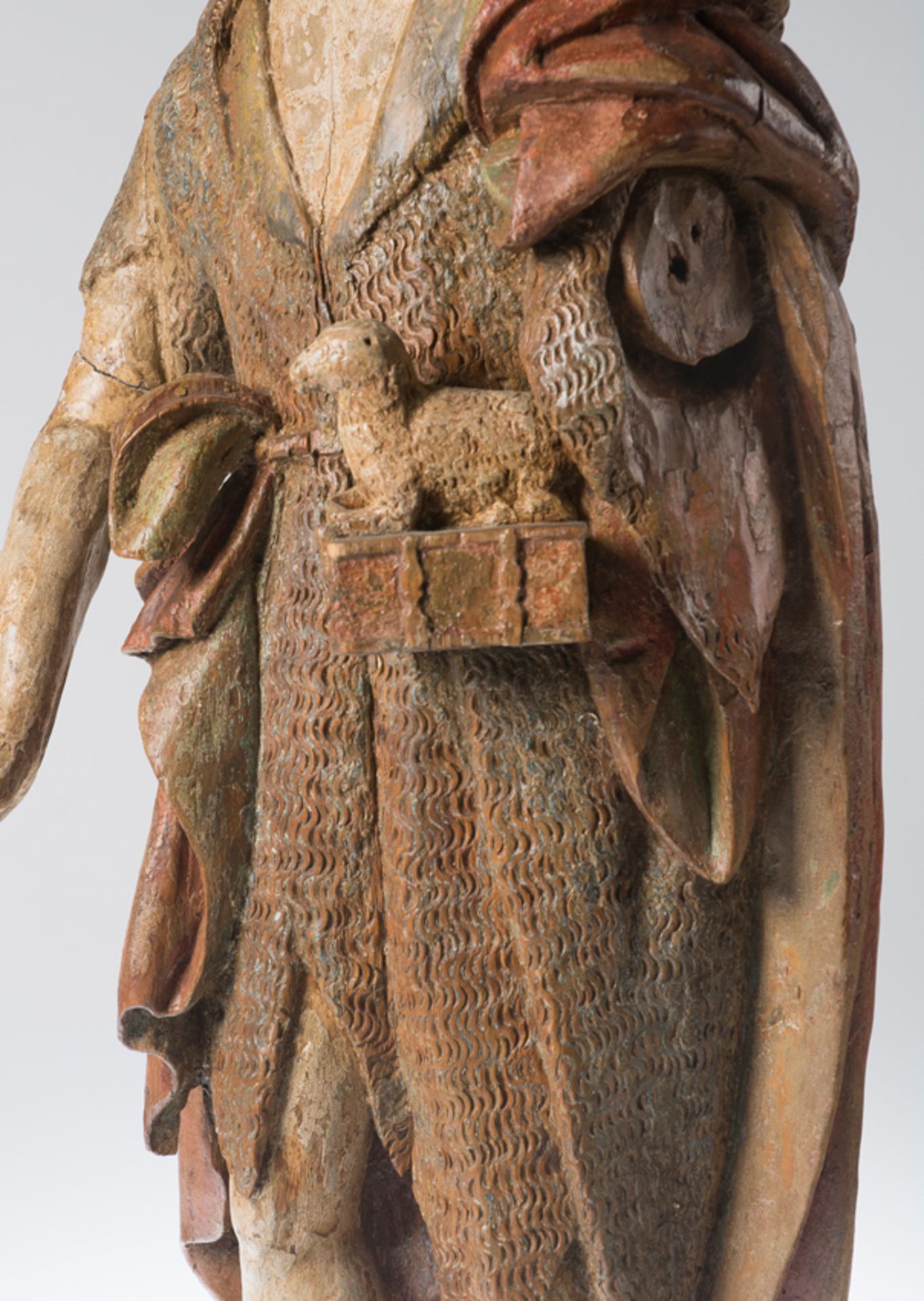 "Saint John the Baptist". Carved and polychromed wooden sculpture. Gothic. 15th century. - Image 7 of 10