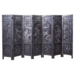 Small lacquered screen with 7 sections. Chinese. 17th century.