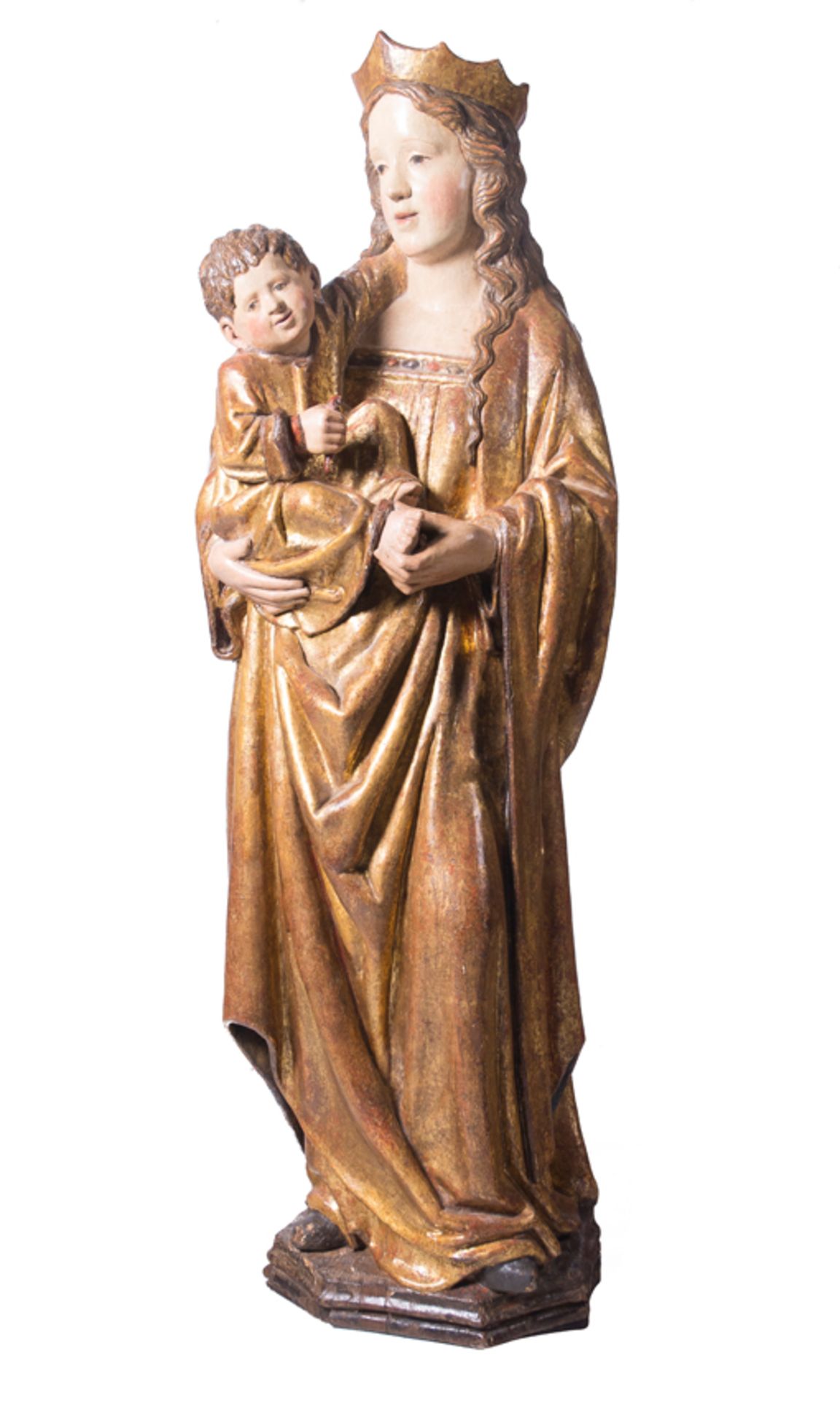 "Madonna and Child". Carved, gilded and polychromed wooden sculpture. Castilian School. Gothic. Late