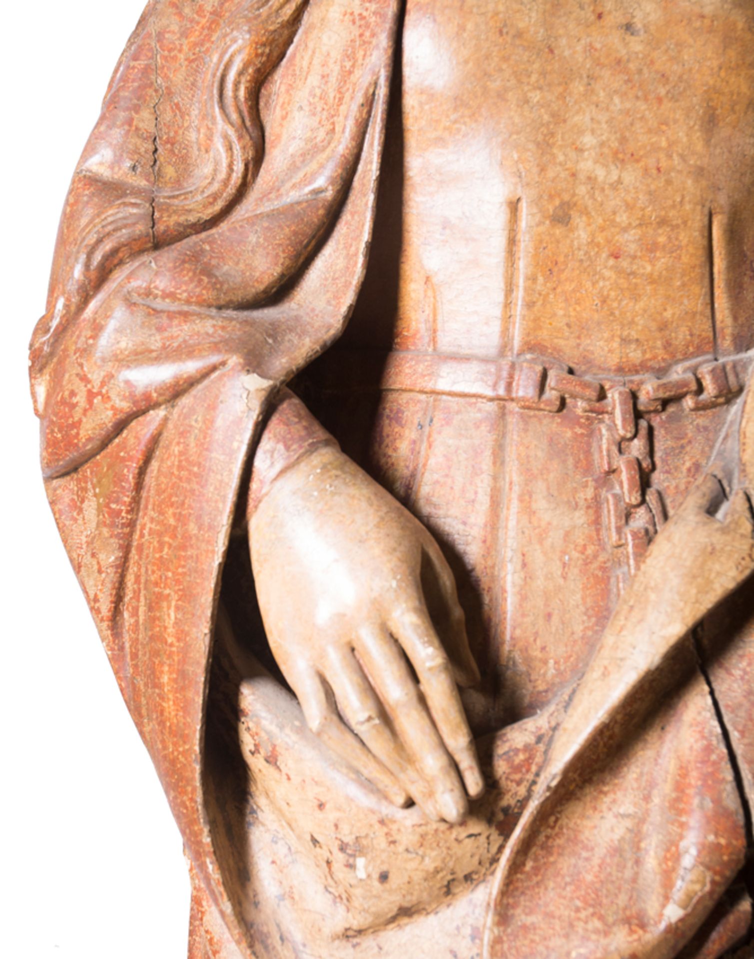 "Mary Magdalene". Carved and polychromed wooden sculpture. Hispanic-Flemish School. 15th century. - Image 6 of 9