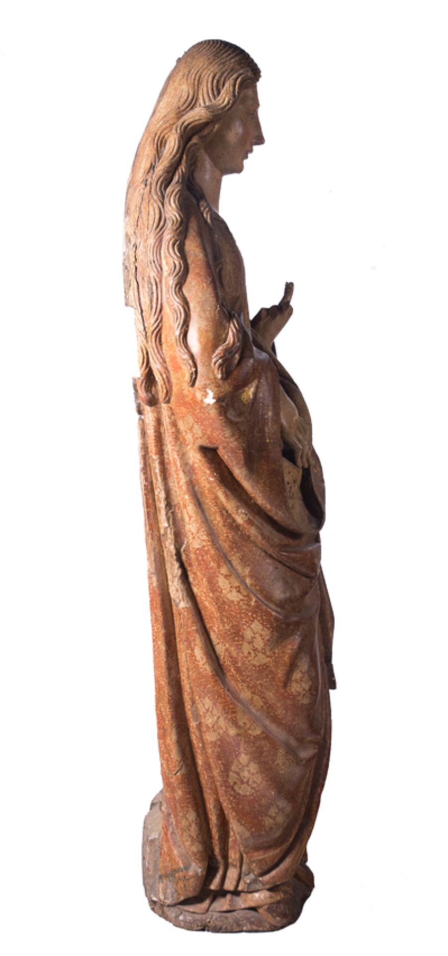 "Mary Magdalene". Carved and polychromed wooden sculpture. Hispanic-Flemish School. 15th century. - Image 8 of 9