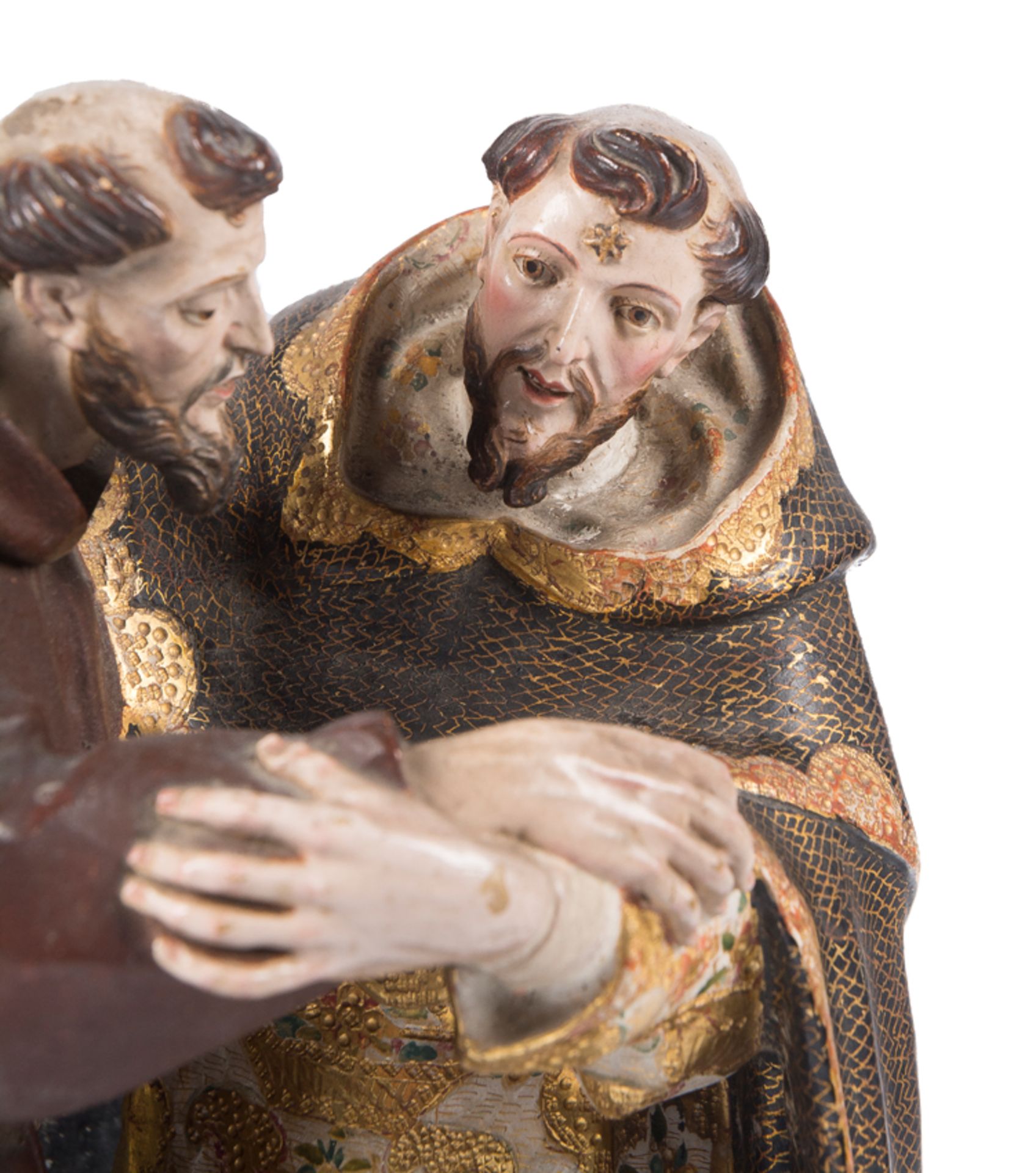 "The Embrace of Saint Francis and Saint Dominic”. Polychromed and gilded terracotta sculpture. Andal - Bild 6 aus 11