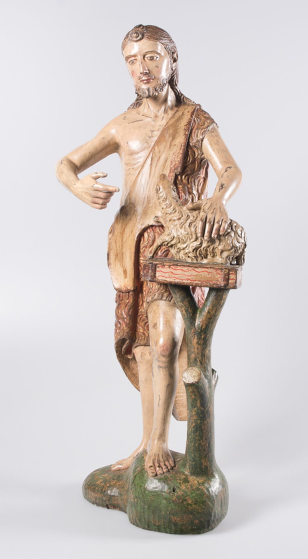 "Saint John the Baptist". Carved and polychromed wooden sculpture. Colonial School. 17th - 18th cent - Image 3 of 6
