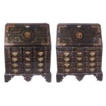 Pair of lacquered cedar wood desks. Colonial workshop. 18th Century.