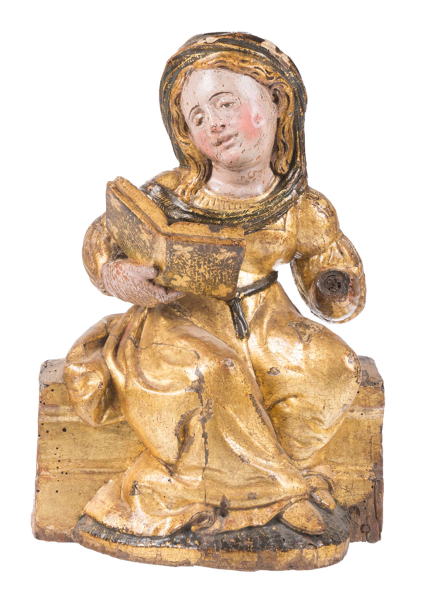 "Saint Agatha and another Saint". Pair of carved, polychromed and gilded wooden sculptures. Spanish - Bild 4 aus 7