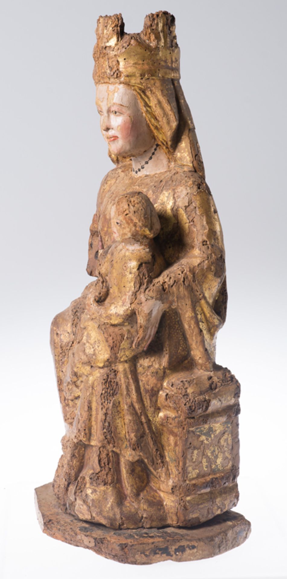 "Seat of Wisdom (Sedes Sapientiae)". Carved, polychromed and gilded wooden sculpture. Basque-Navarra - Bild 2 aus 9