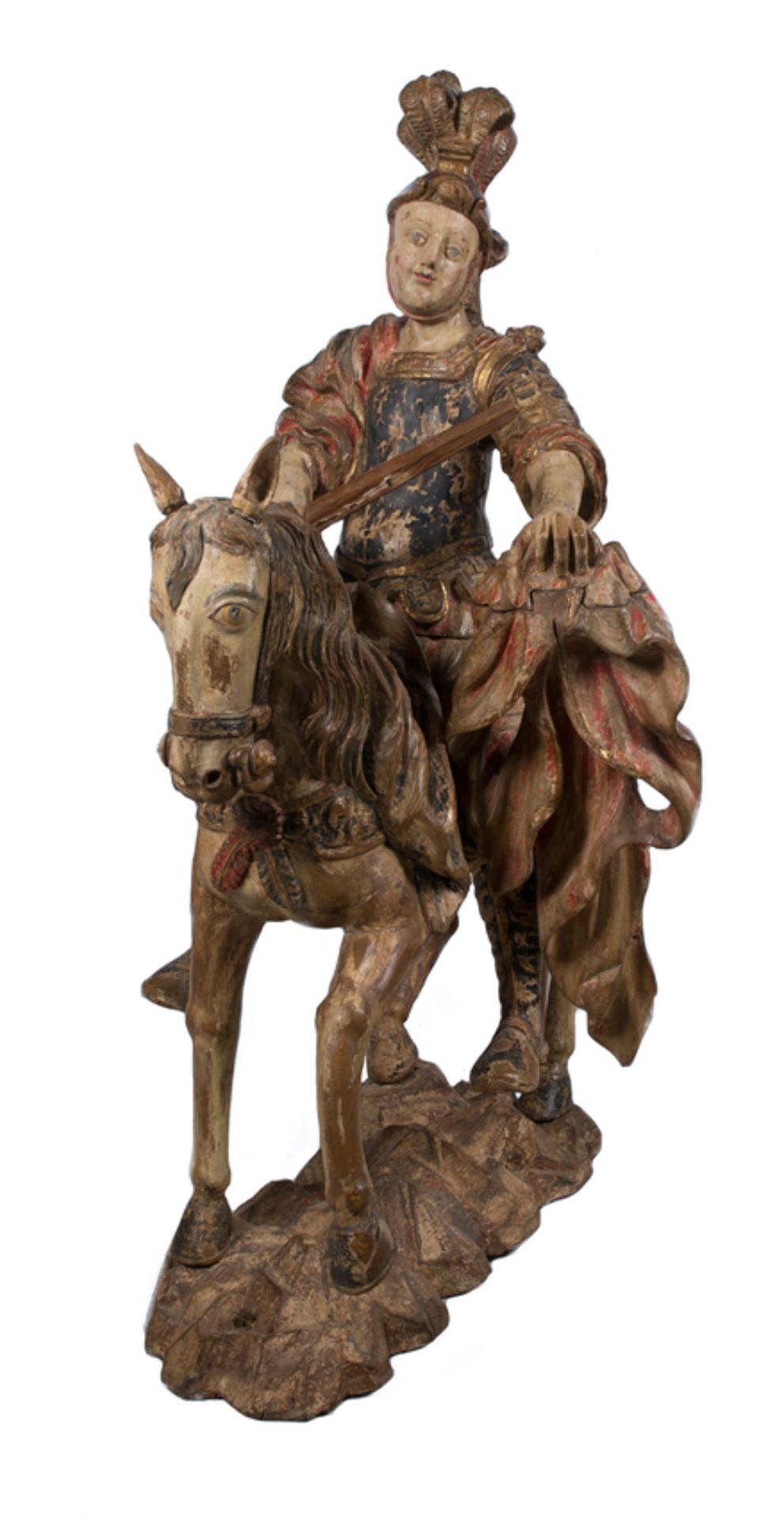 "Saint Martin". Imposing carved, polychromed and gilded wooden sculpture. Hispanic-Flemish School. G - Bild 3 aus 6