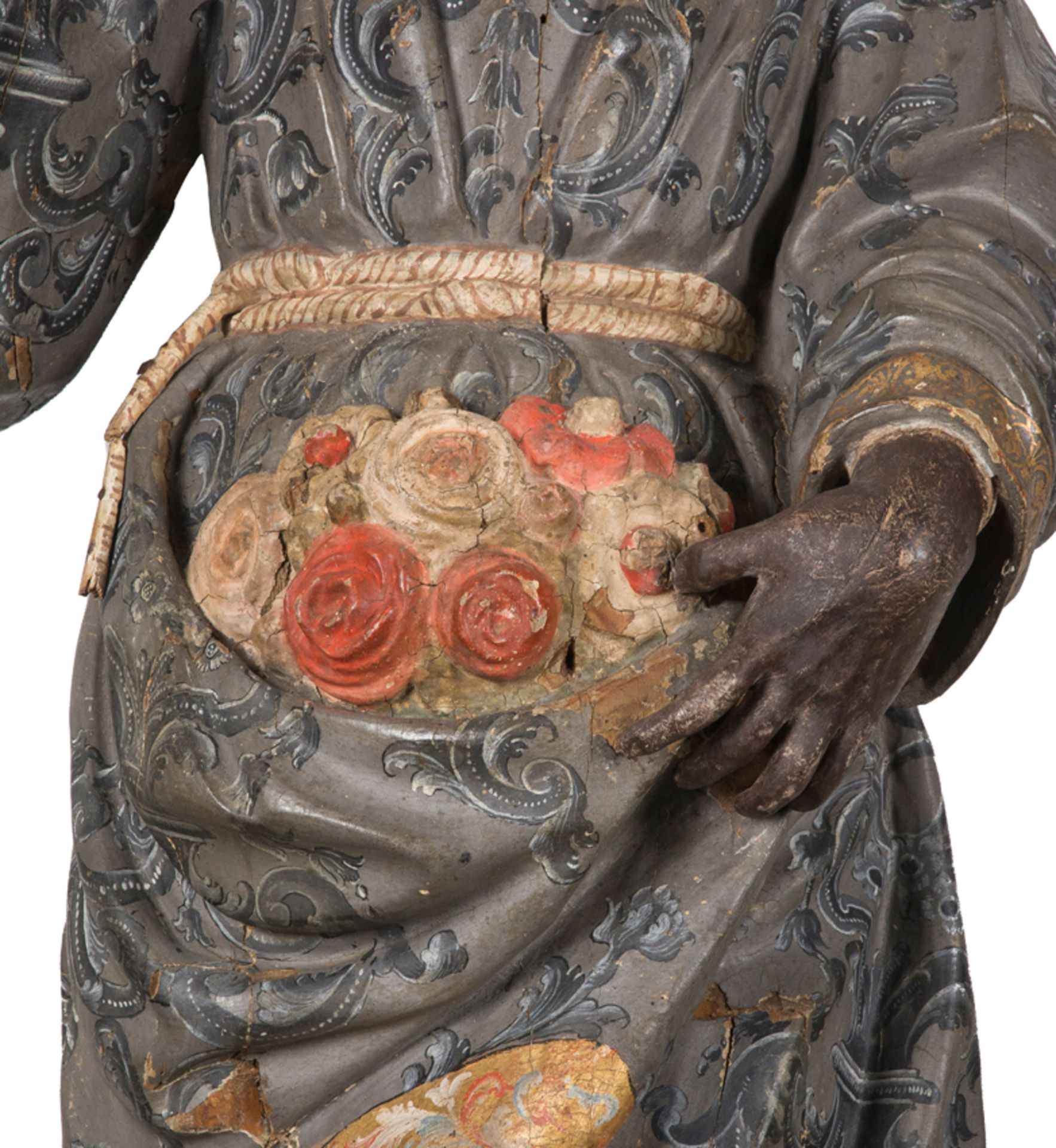 "S.Didacus of Alcalá" or "S. Benedict the Moor". Carved, polychromed and gilded wooden sculpture. - Image 5 of 12