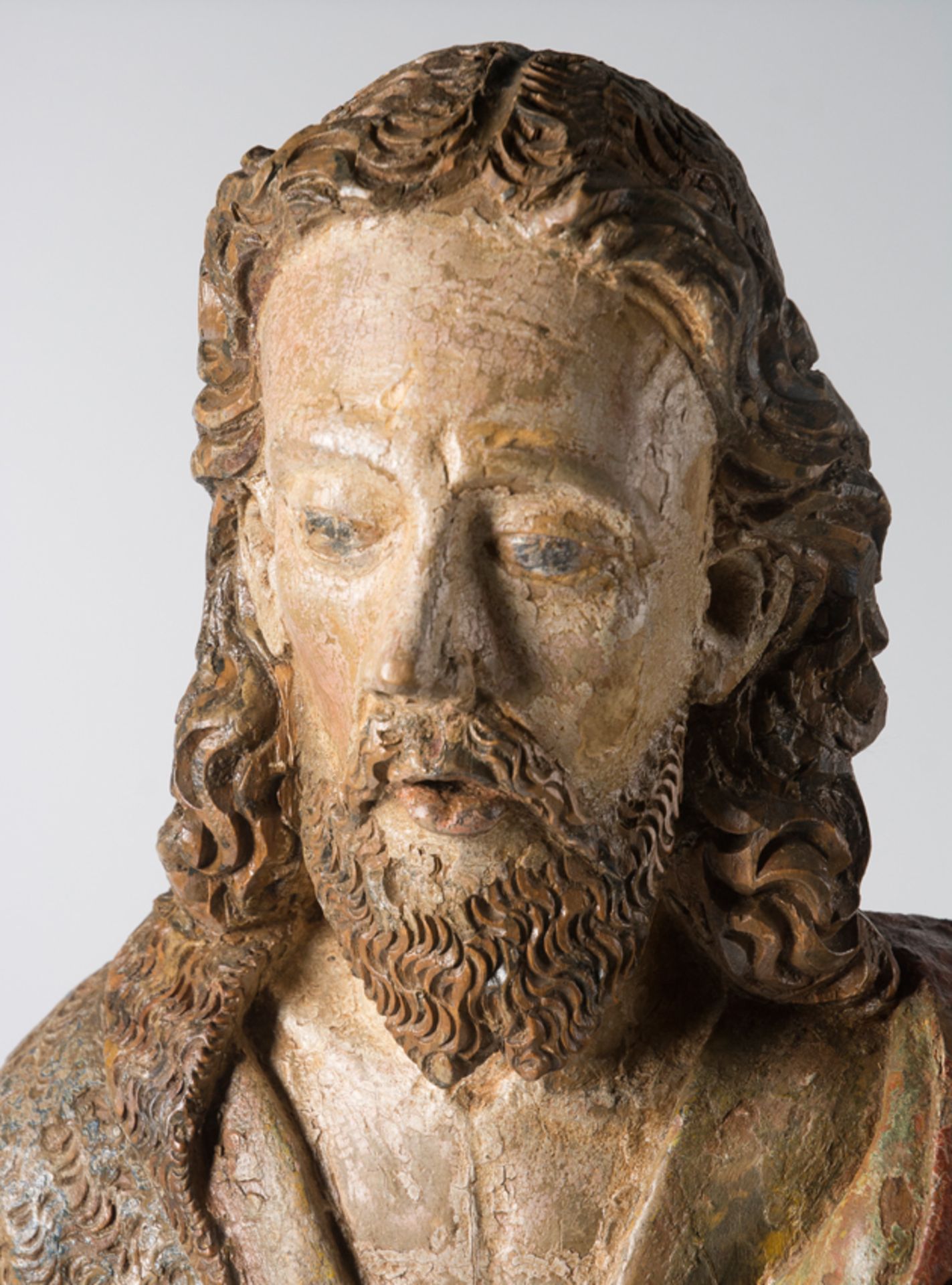 "Saint John the Baptist". Carved and polychromed wooden sculpture. Gothic. 15th century. - Image 4 of 10