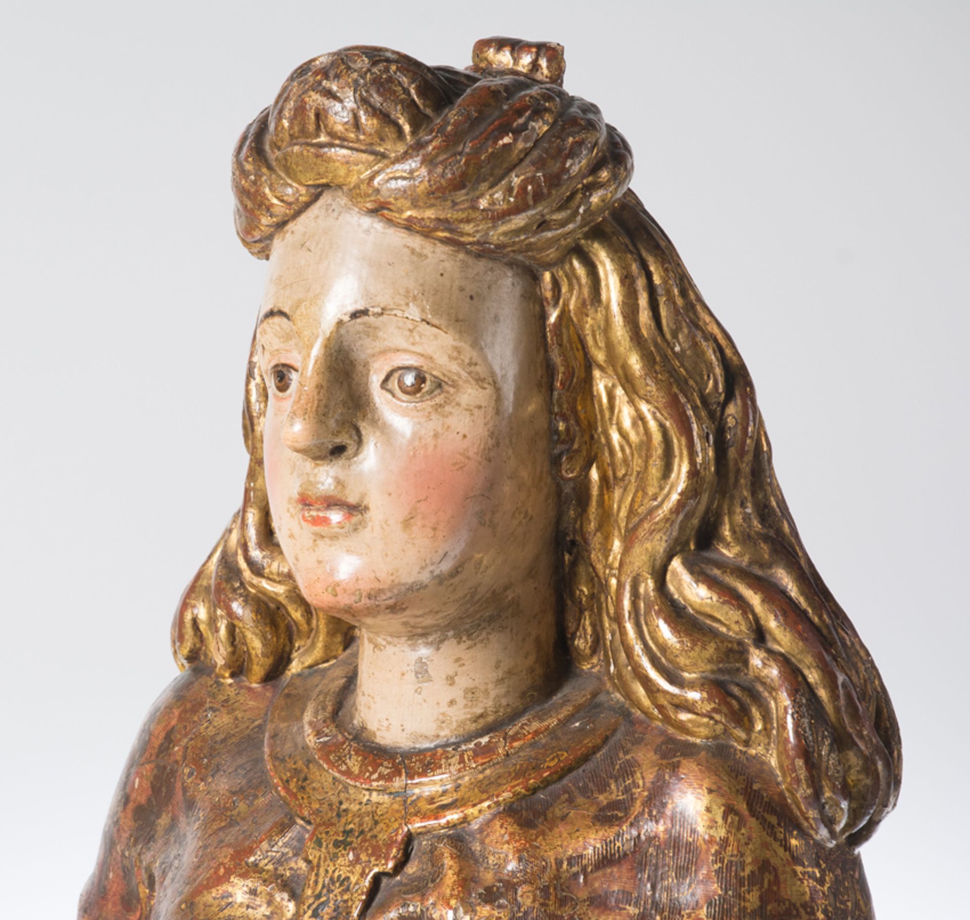 Reliquary bust. Carved, gilded, estofado and polychromed wooden sculpture. Spanish School. 16th cen - Bild 4 aus 8