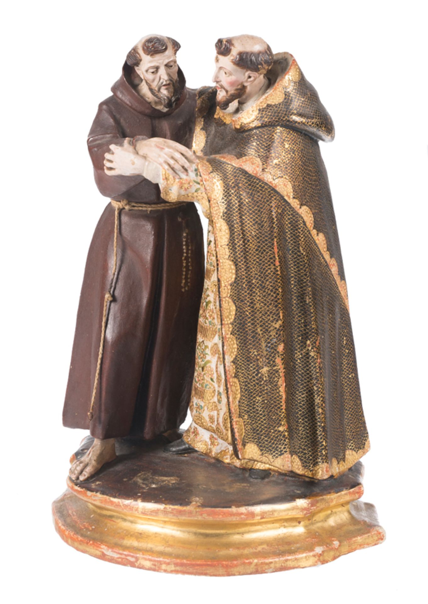 "The Embrace of Saint Francis and Saint Dominic”. Polychromed and gilded terracotta sculpture. Andal - Bild 2 aus 11