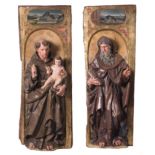 "S. Anthony the Great and S. Anthony of Padua with the Christ Child". Pair of carved, gilded, estof