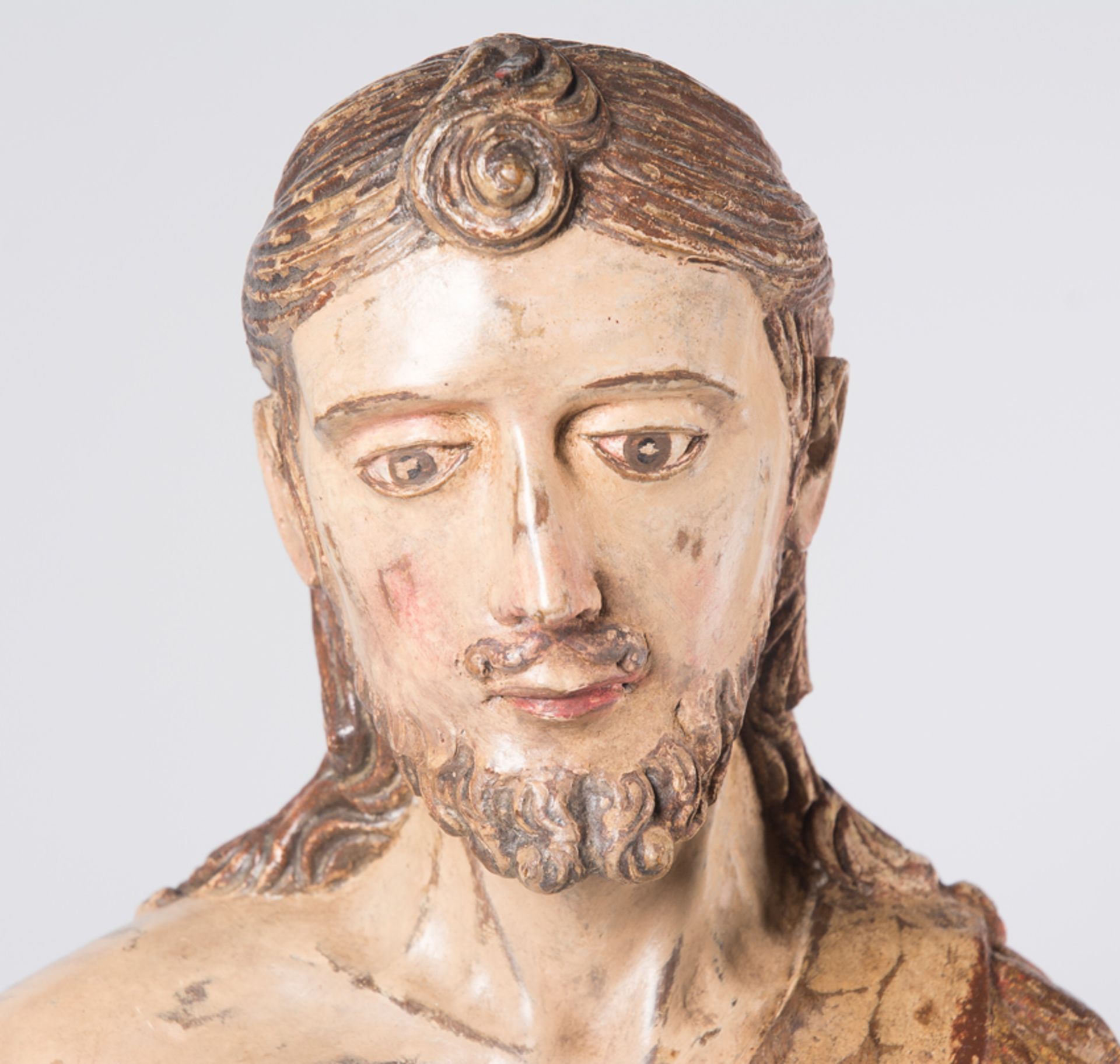 "Saint John the Baptist". Carved and polychromed wooden sculpture. Colonial School. 17th - 18th cent - Image 4 of 6