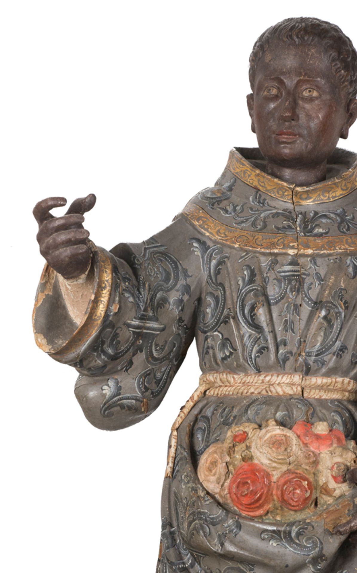 "S.Didacus of Alcalá" or "S. Benedict the Moor". Carved, polychromed and gilded wooden sculpture. - Image 6 of 12