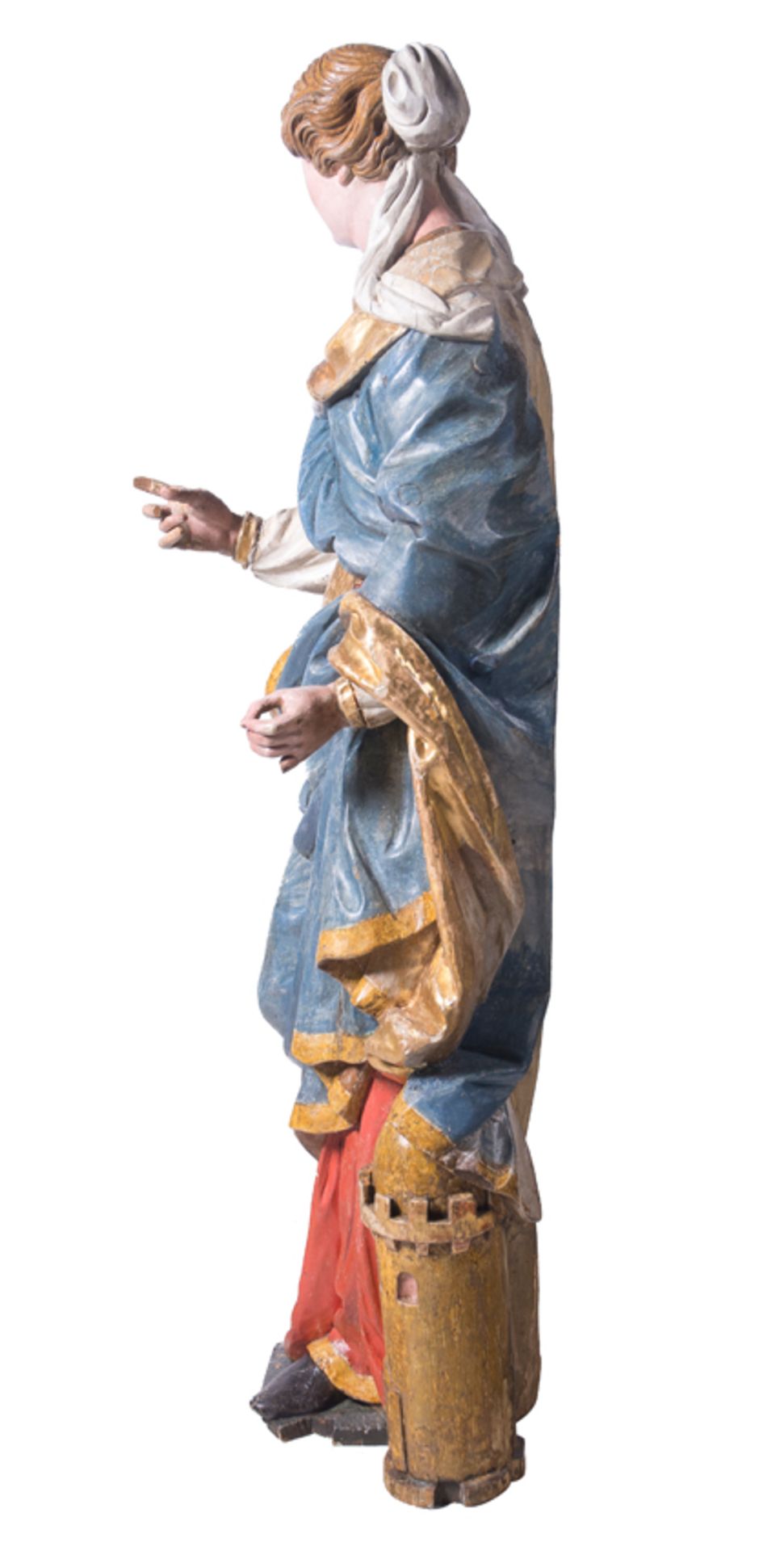 "Saint Barbara". Carved, gilded and polychromed wooden sculpture. Austria or Germany. Baroque. 17th - Bild 6 aus 8