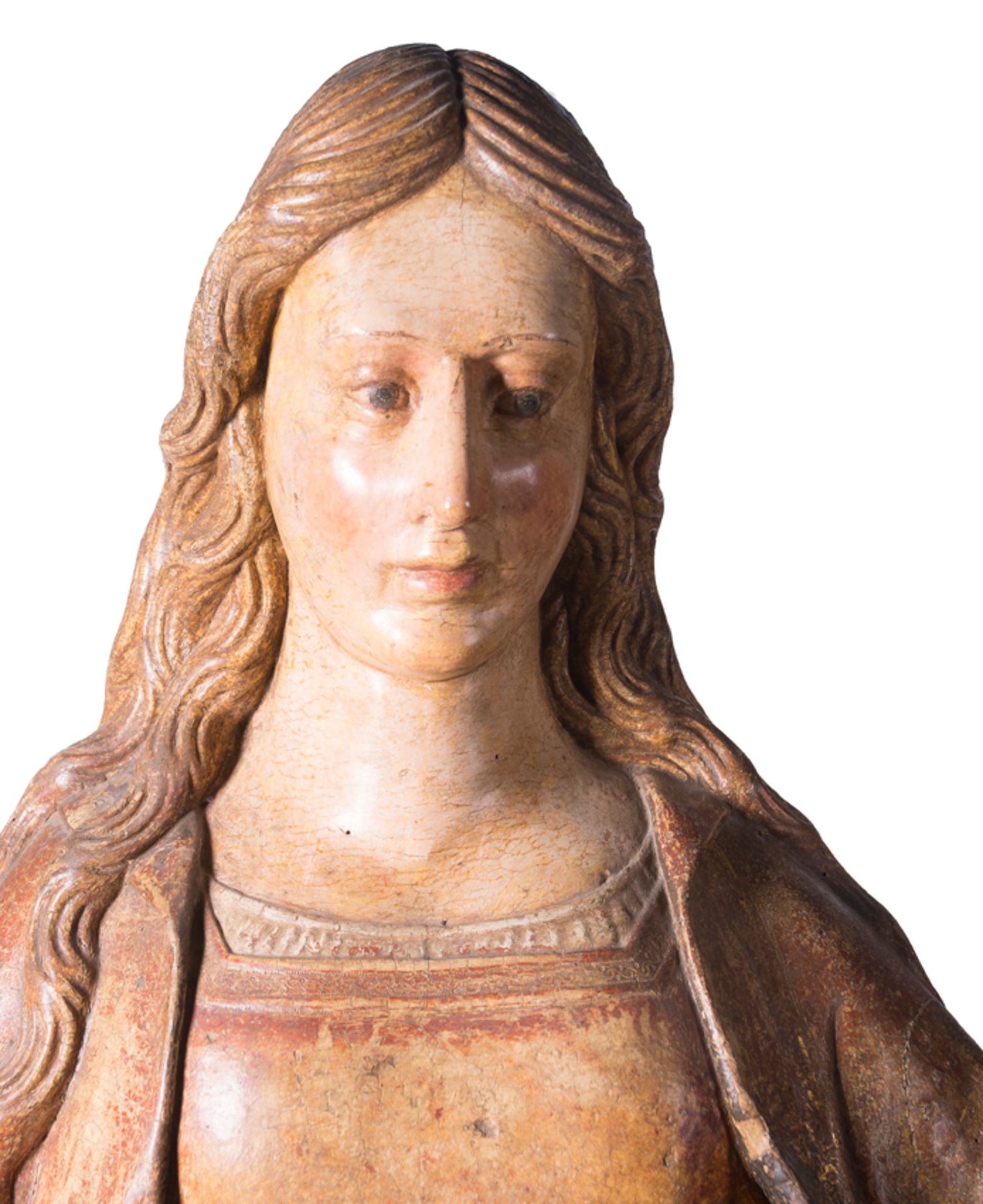 "Mary Magdalene". Carved and polychromed wooden sculpture. Hispanic-Flemish School. 15th century. - Image 4 of 9