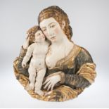"Madonna and Child". Carved, gilded, polychromed relief. Castilian School. 2nd quarter 16th century.