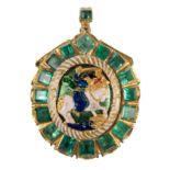 Large, gold reliquary pendant with emeralds and enamel. 17th century.