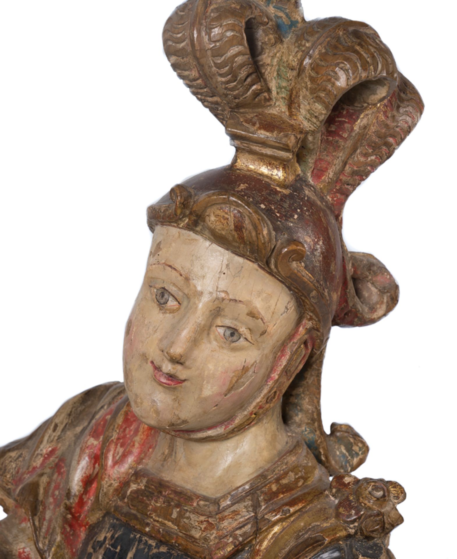 "Saint Martin". Imposing carved, polychromed and gilded wooden sculpture. Hispanic-Flemish School. G - Bild 6 aus 6