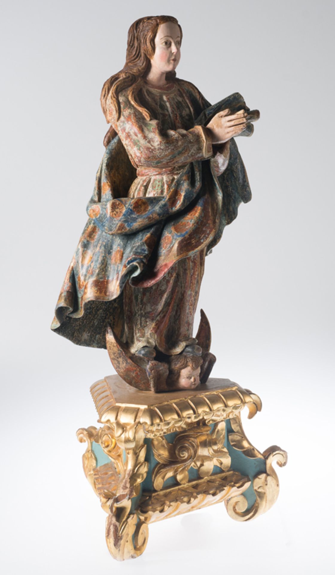 "Our Lady Immaculate". Carved, gilded and polychromed wooden sculpture. Colonial. Mexico. 18th centu - Bild 5 aus 7