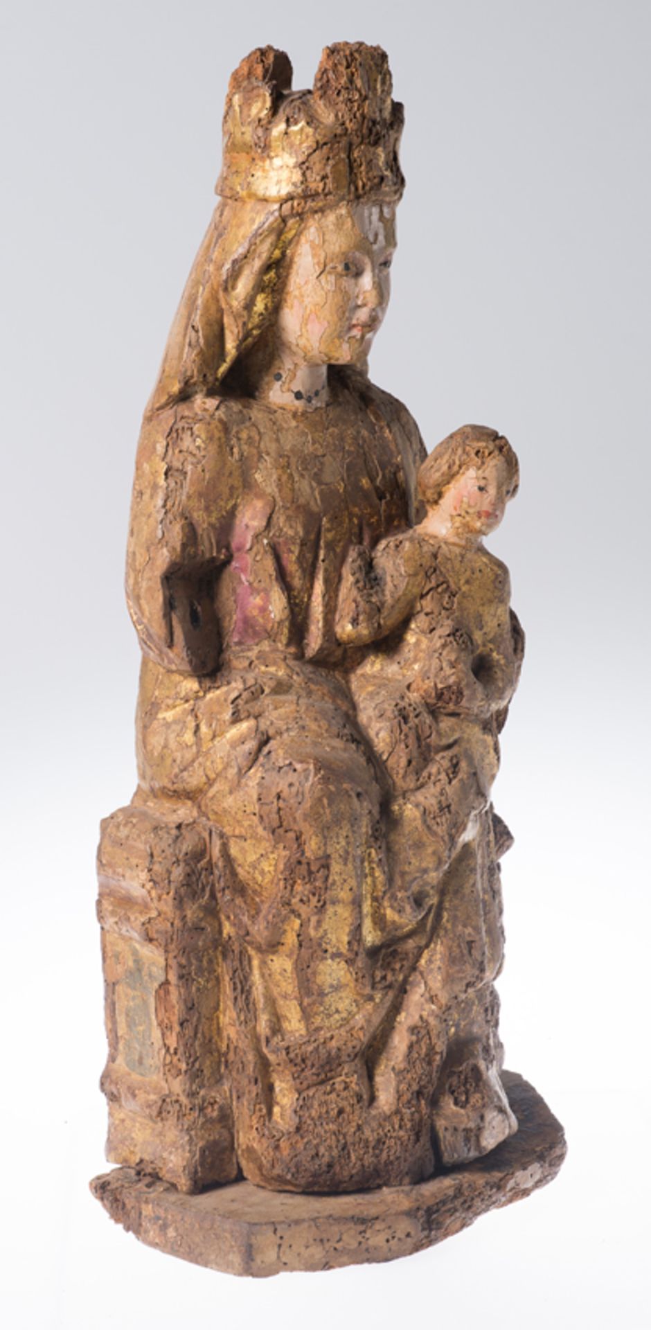 "Seat of Wisdom (Sedes Sapientiae)". Carved, polychromed and gilded wooden sculpture. Basque-Navarra - Bild 3 aus 9