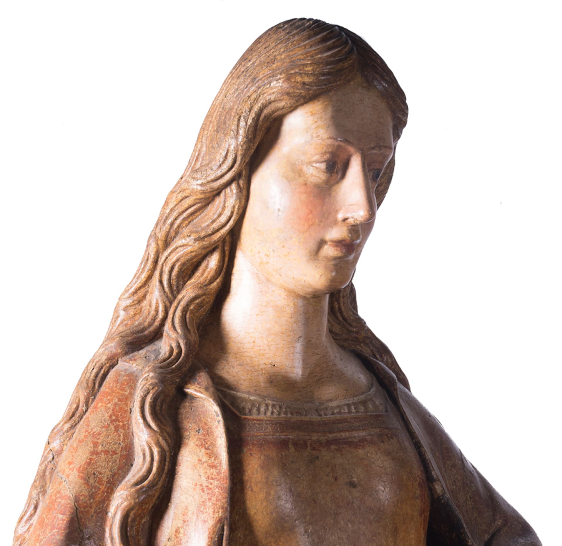 "Mary Magdalene". Carved and polychromed wooden sculpture. Hispanic-Flemish School. 15th century. - Image 5 of 9