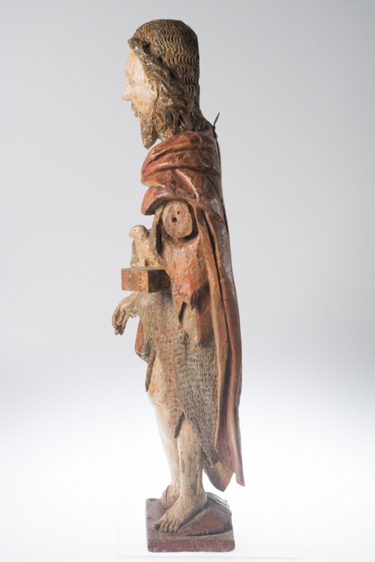 "Saint John the Baptist". Carved and polychromed wooden sculpture. Gothic. 15th century. - Bild 8 aus 10