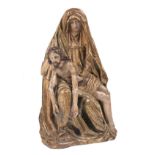 "Pietà". Carved, gilded and polychromed wooden sculptural group with estofado decoration. Flemish. 1