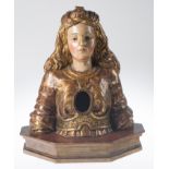 Reliquary bust. Carved, gilded, estofado and polychromed wooden sculpture. Spanish School. 16th cen