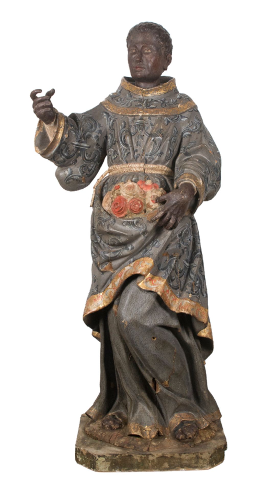 "S.Didacus of Alcalá" or "S. Benedict the Moor". Carved, polychromed and gilded wooden sculpture.