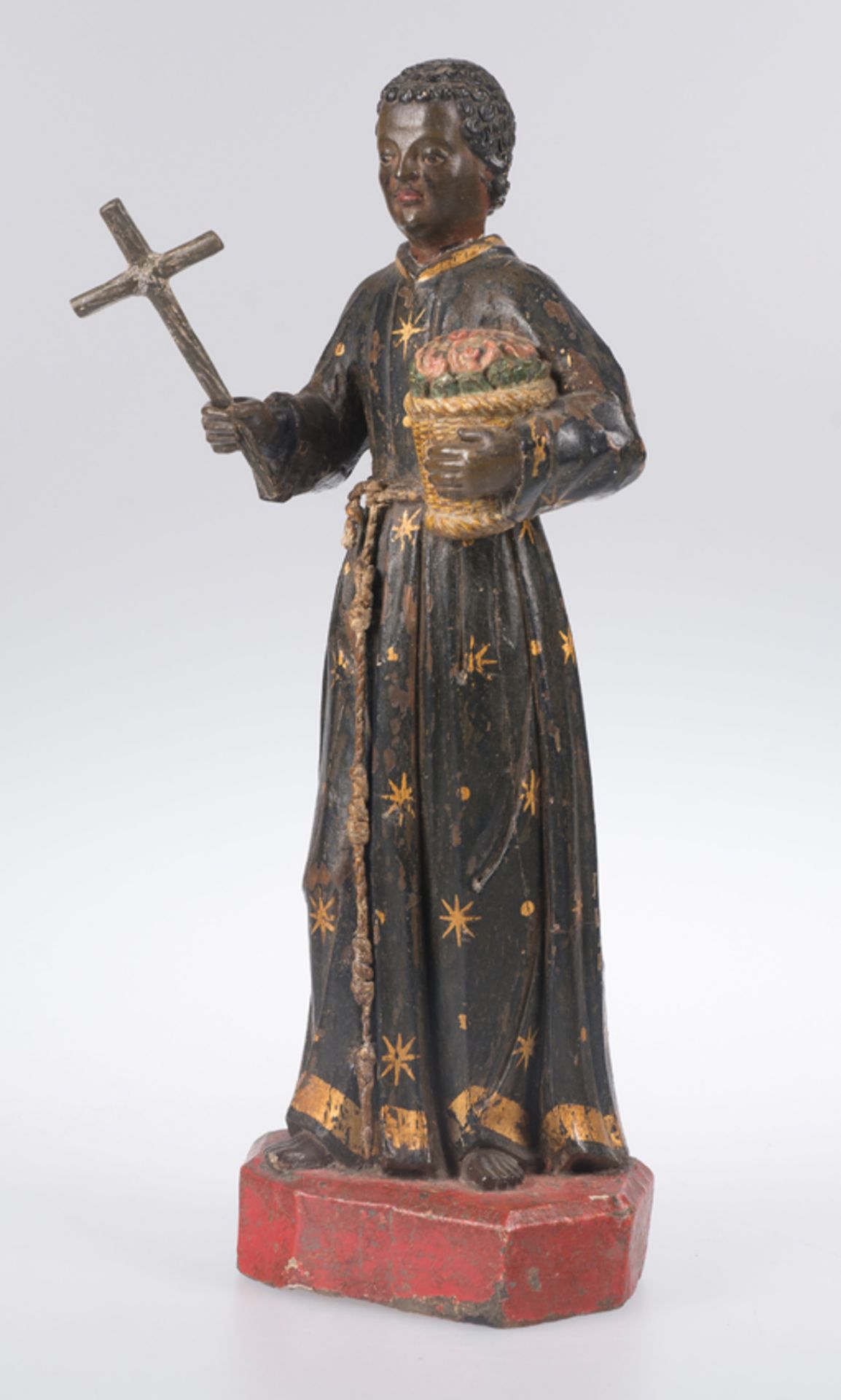 "Saint Benedict of Palermo". Carved, polychromed and gilded wooden sculpture.Colonial. 18th century. - Bild 2 aus 5