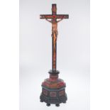 "Crucified Christ". Carved boxwood sculpture with a wood and ebony cross covered with tortoiseshell