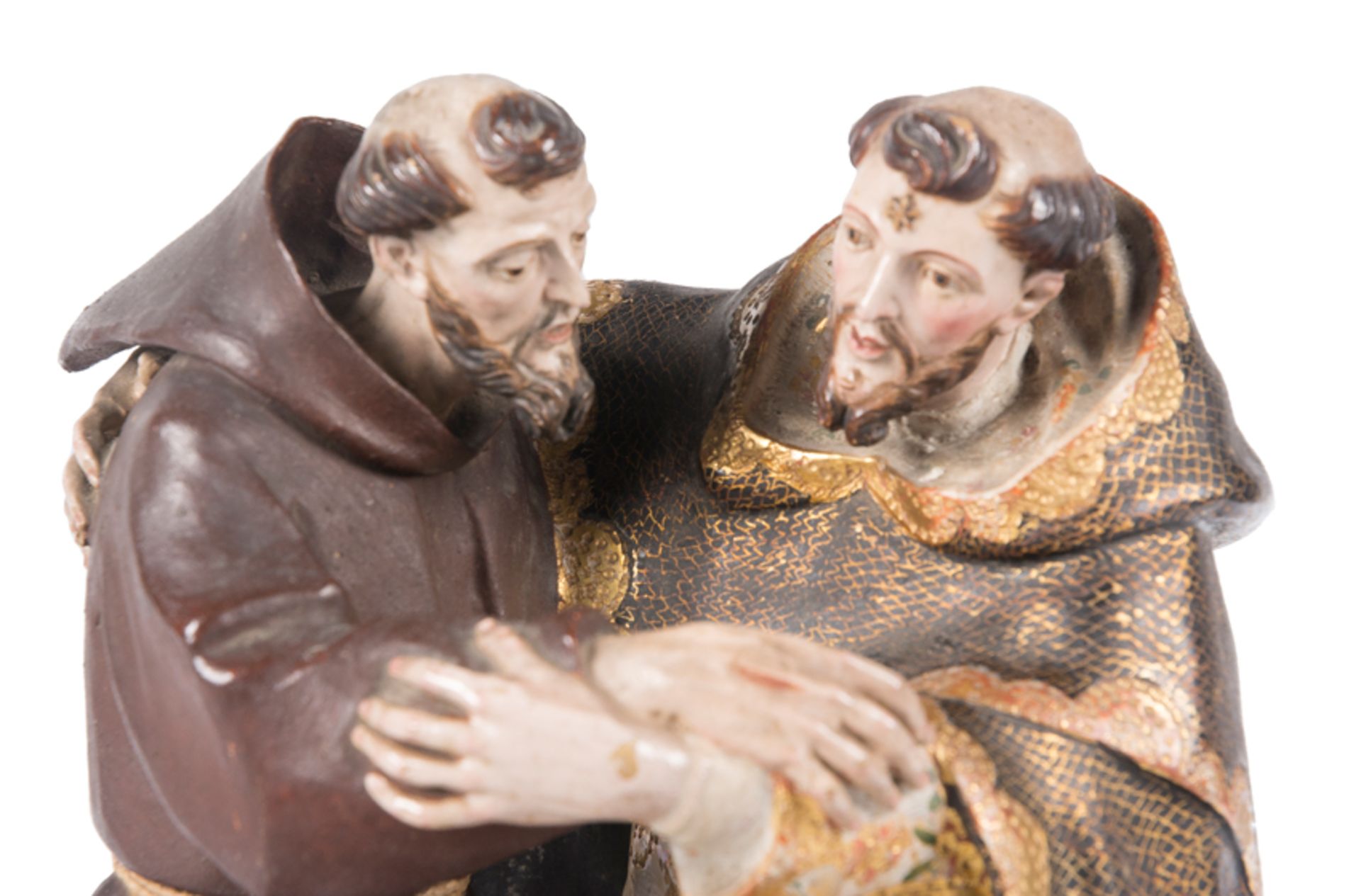 "The Embrace of Saint Francis and Saint Dominic”. Polychromed and gilded terracotta sculpture. Andal - Bild 4 aus 11