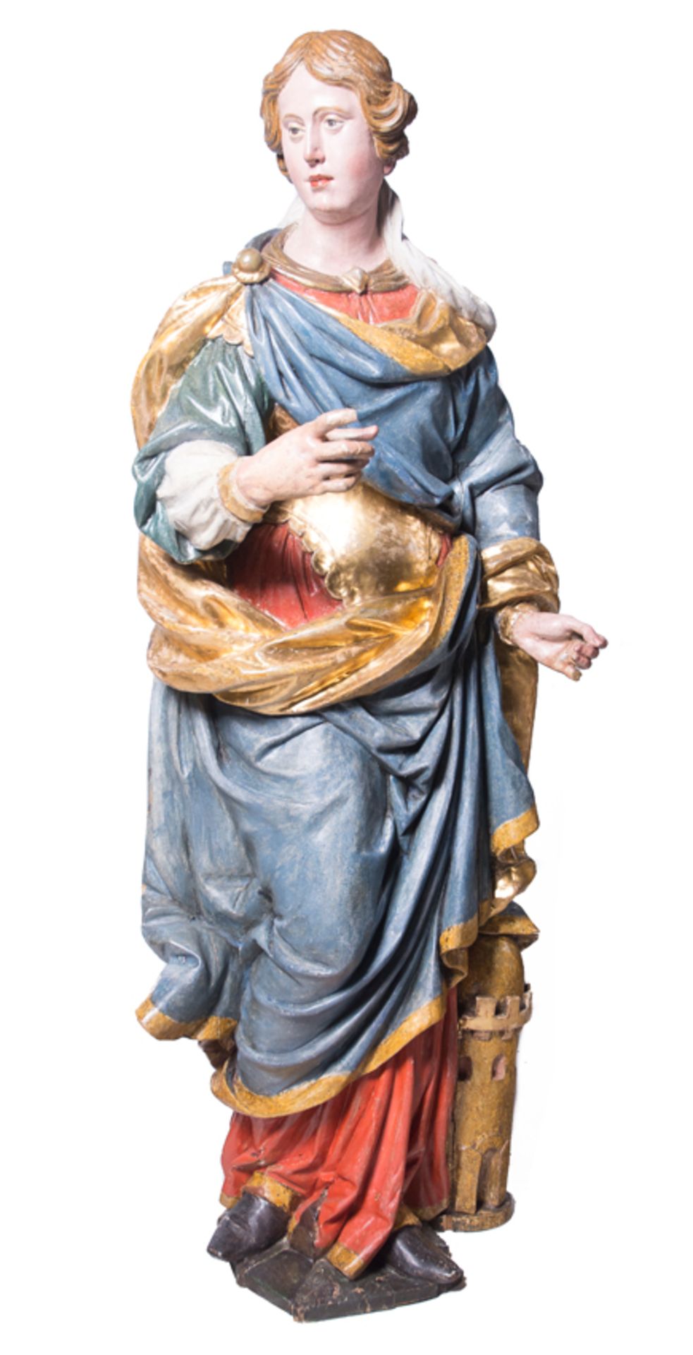 "Saint Barbara". Carved, gilded and polychromed wooden sculpture. Austria or Germany. Baroque. 17th - Bild 2 aus 8