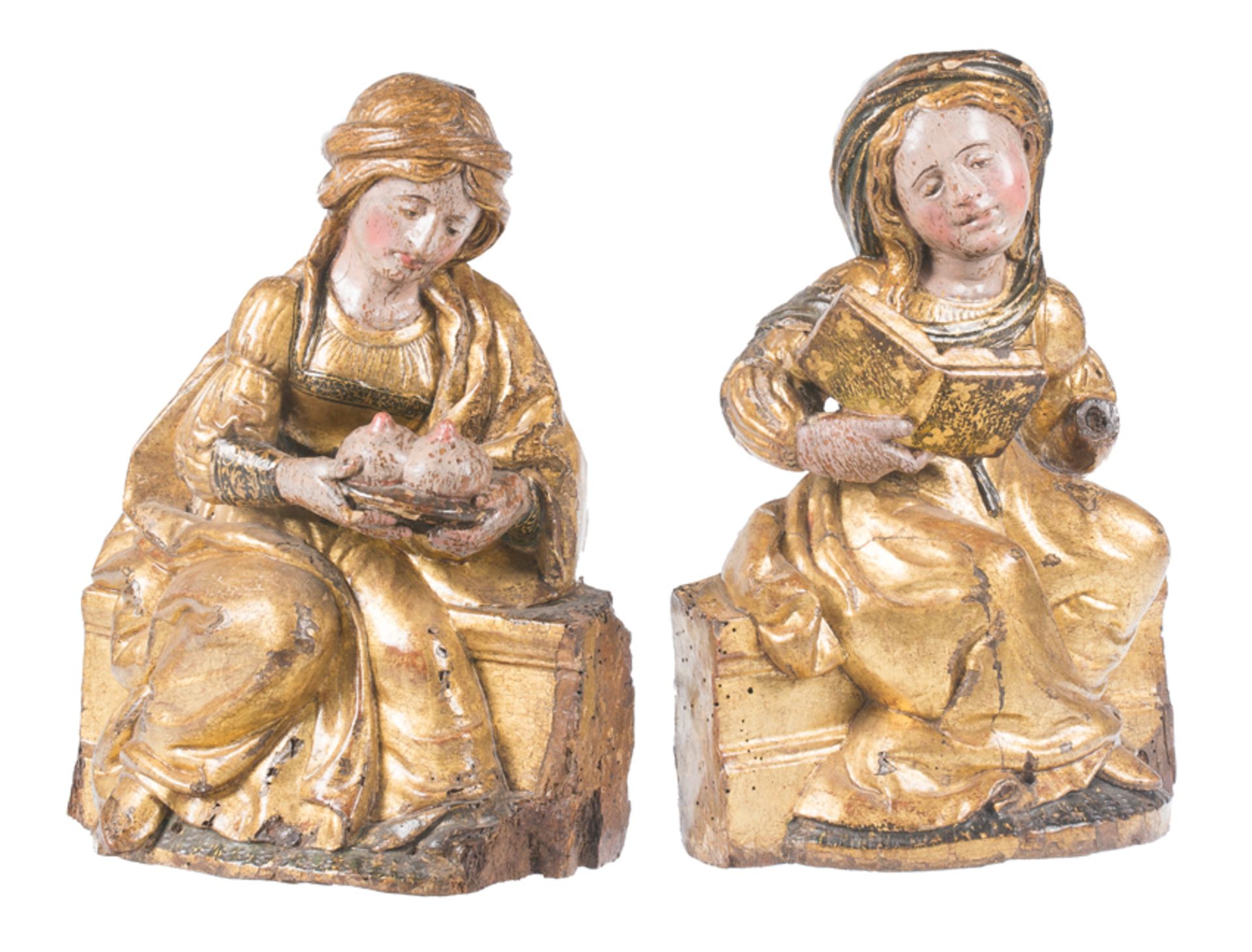 "Saint Agatha and another Saint". Pair of carved, polychromed and gilded wooden sculptures. Spanish - Bild 2 aus 7