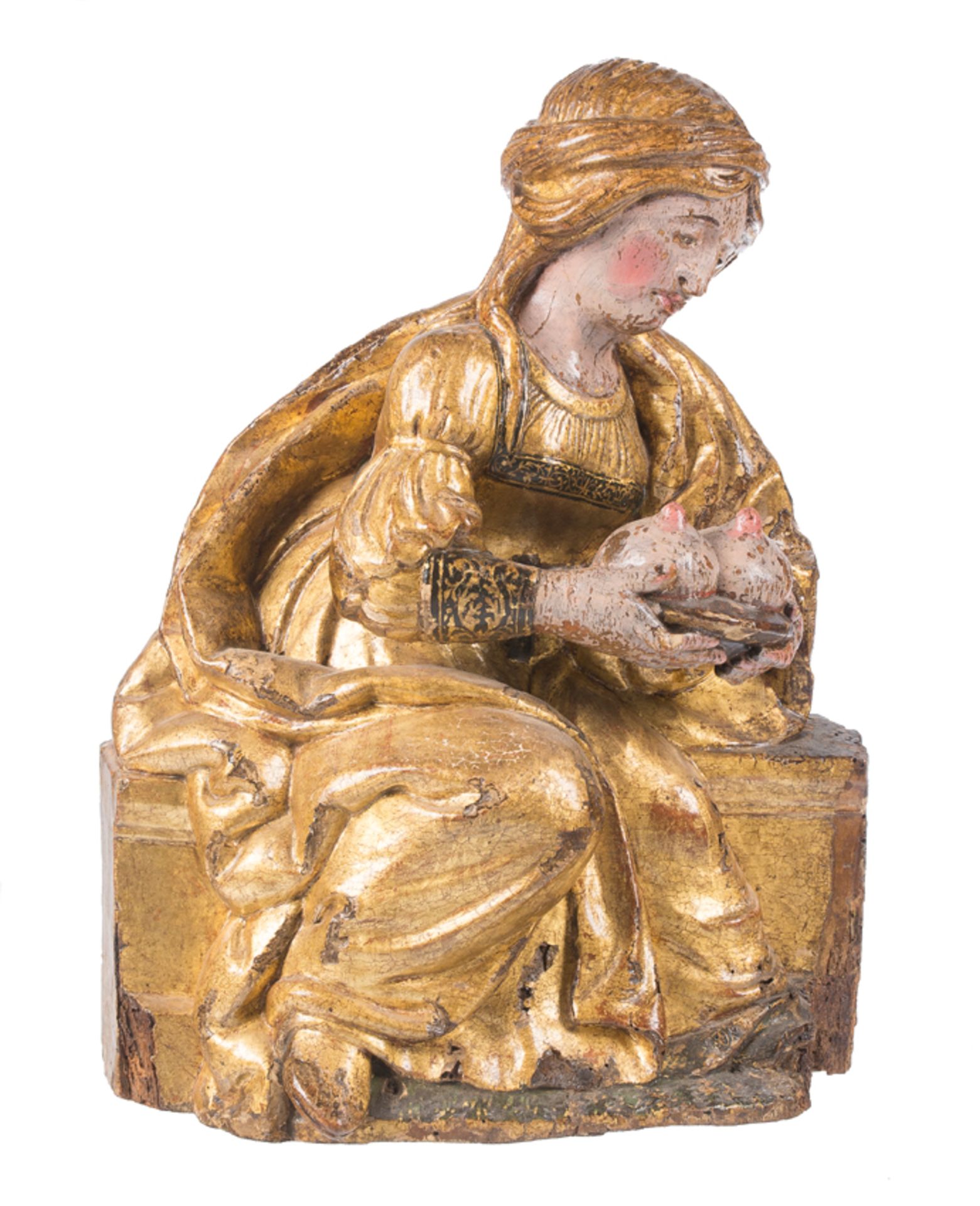 "Saint Agatha and another Saint". Pair of carved, polychromed and gilded wooden sculptures. Spanish - Bild 3 aus 7