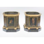 Pair of gilded and tole painted bronze planters. Attributed to Mallet. Circa 1800.