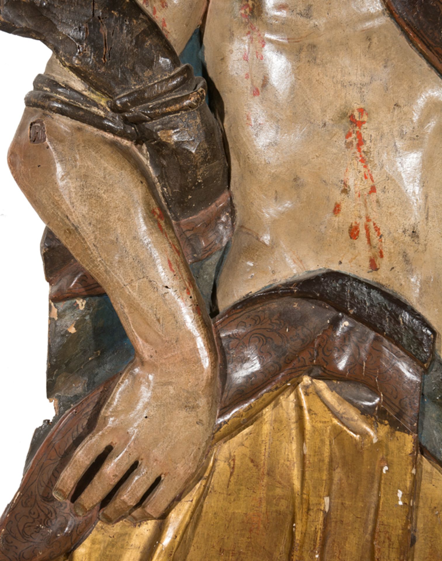 "Saint Sebastian". Carved and polychromed wooden relief. German School. 16th century. - Bild 3 aus 6