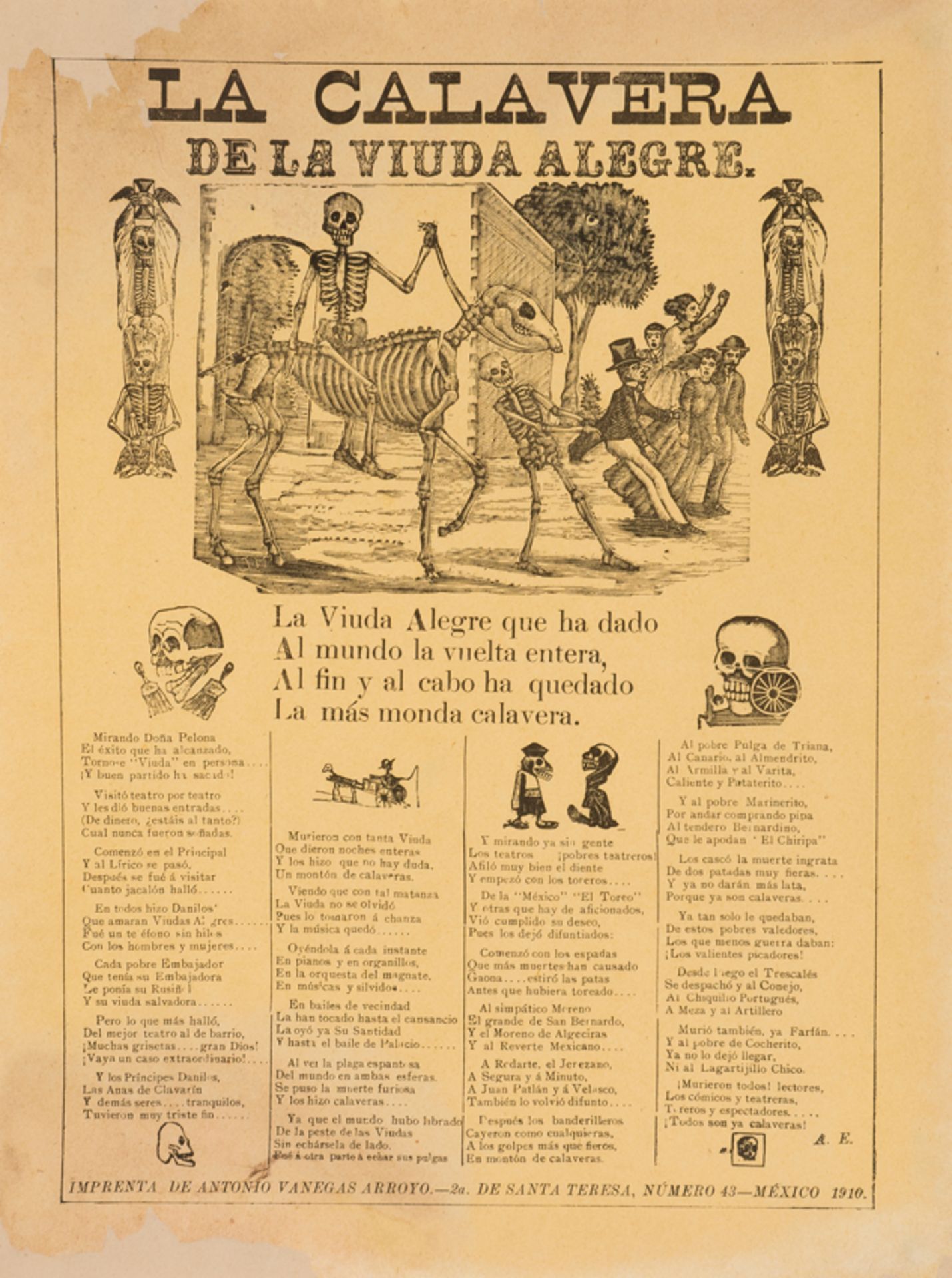 Calavera' (Skull), publication for the Día de los Muertos – Day of the Dead. Engraving on paper. Mex